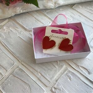 Heart Pierced earrings, red hot hearts, valentines, very red, gold trim
